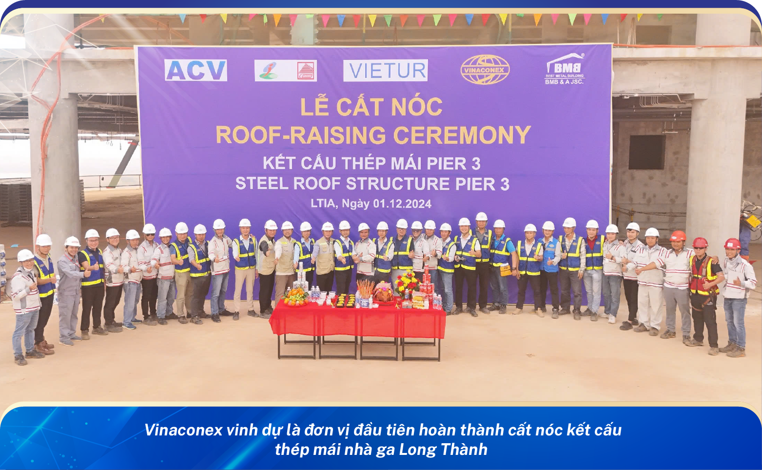 Cất nóc kết cấu thép mái nhà ga sân bay Long Thành