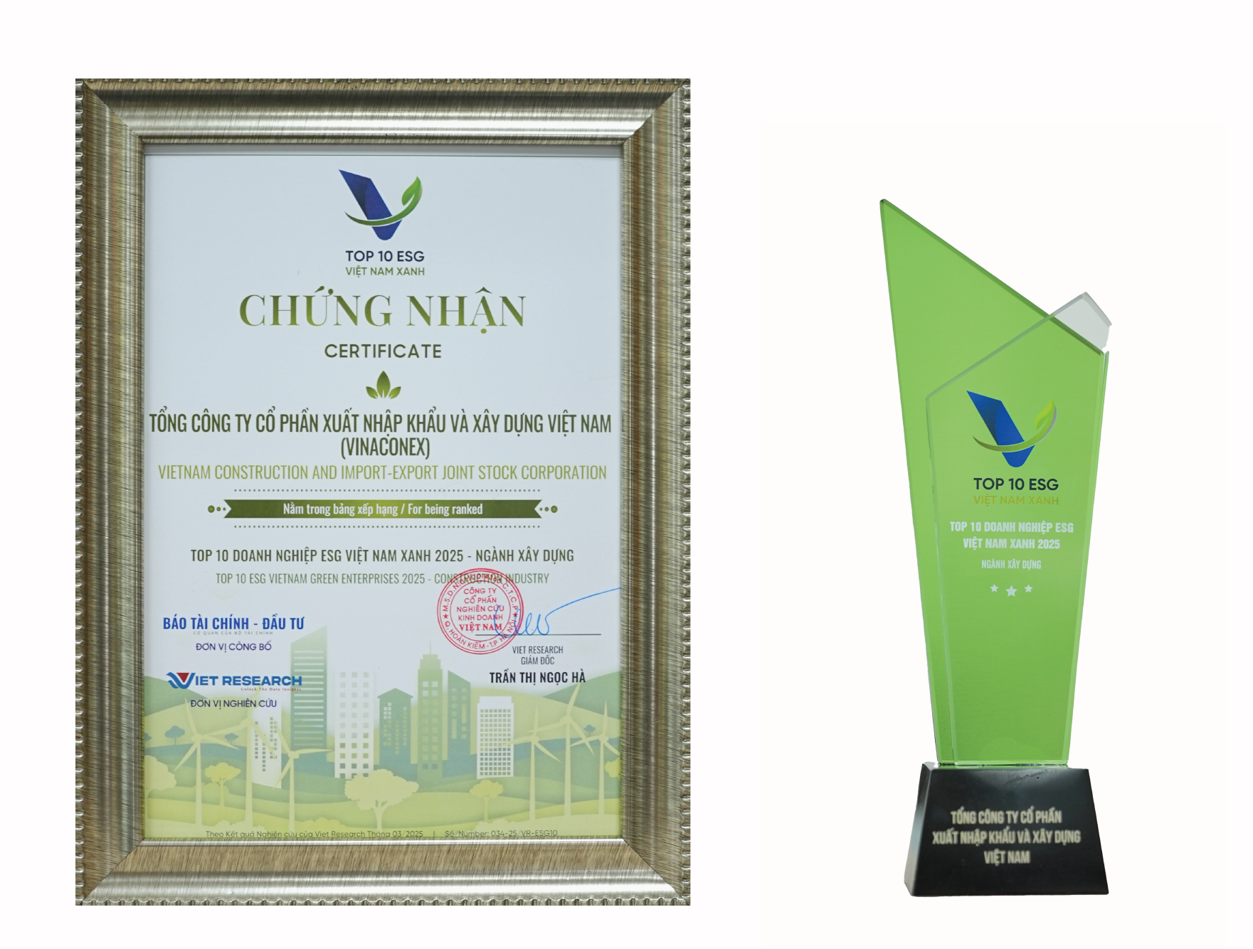 Vinaconex nhận Vinh danh top 10 doanh nghiệp esh xanh 2025