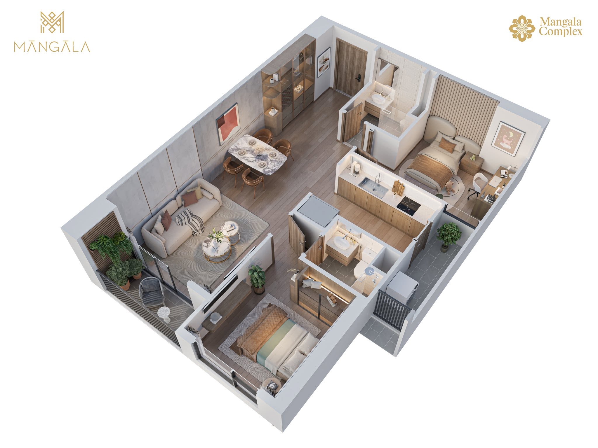 Thiết kế căn hộ 2 Ngủ tại Mangala Complex