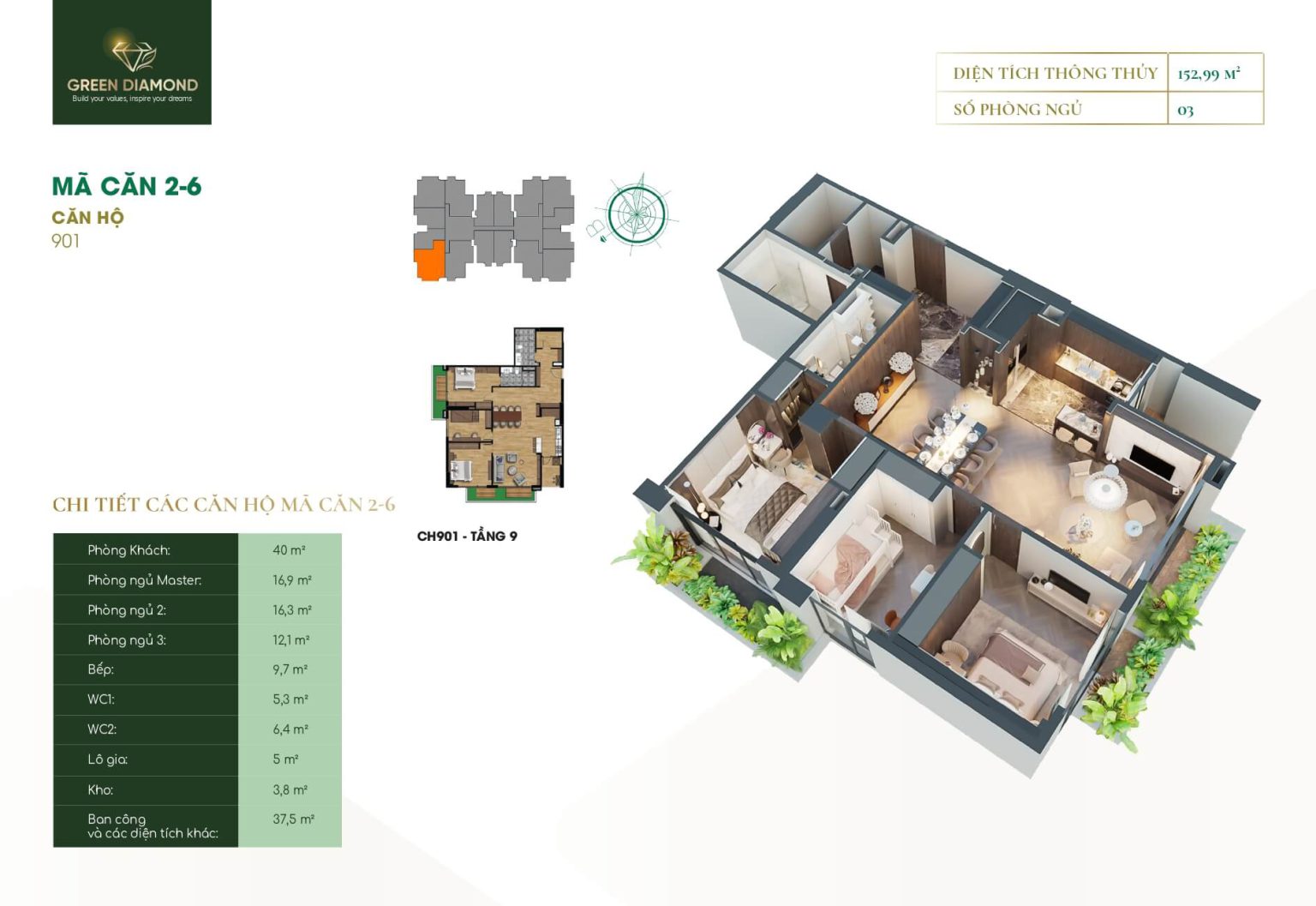 Thiết kế chi tiết căn hộ tại dự án Green Diamond Láng Hạ